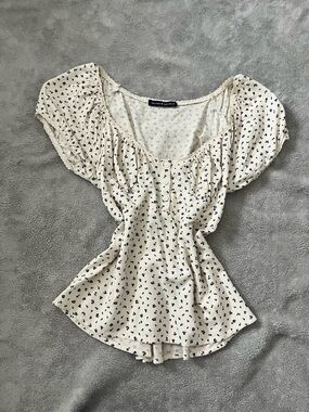 Brandy Melville Cream Top with Black Floral Print